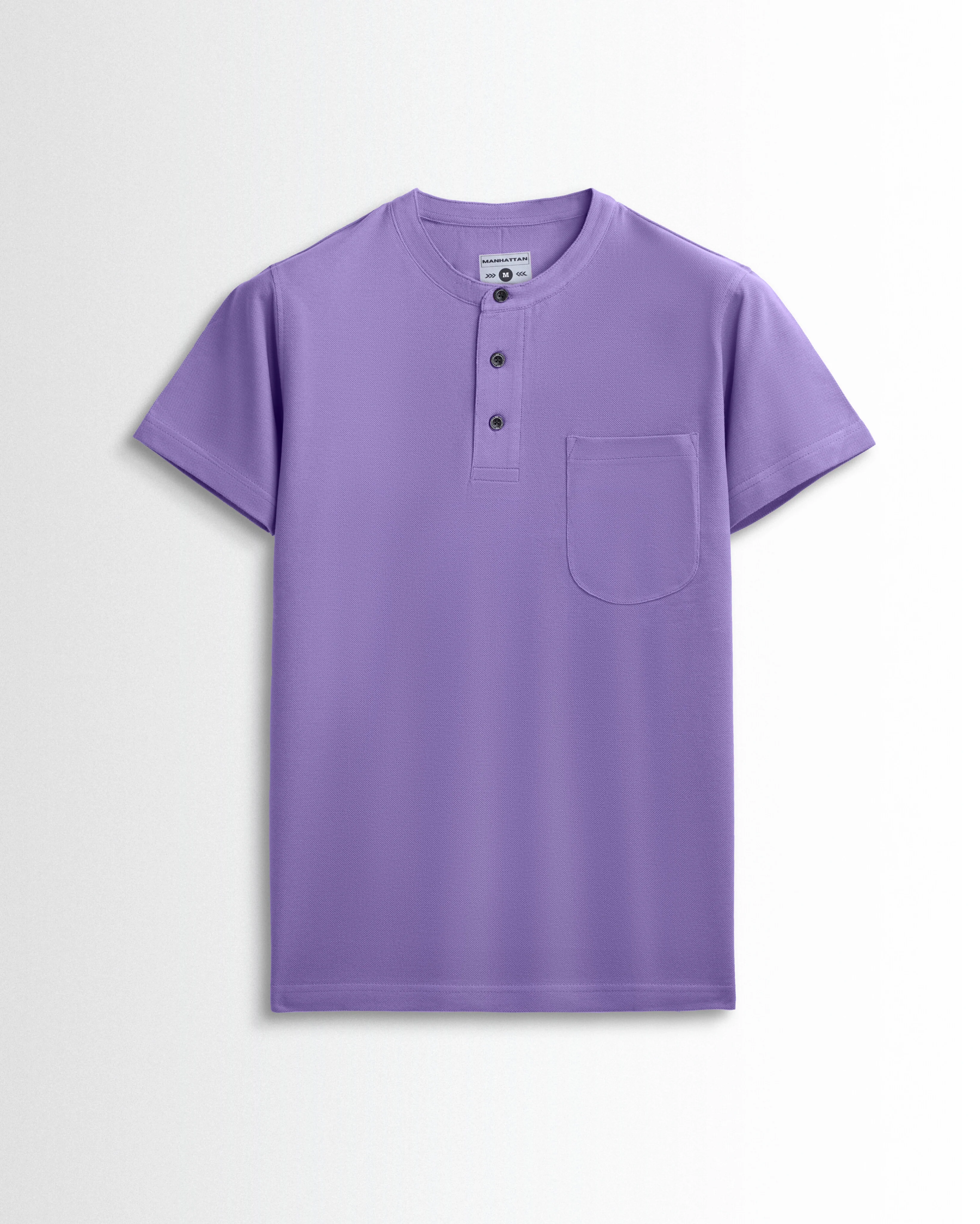 Pure Cotton Henley Pocket T shirts (Lavender)