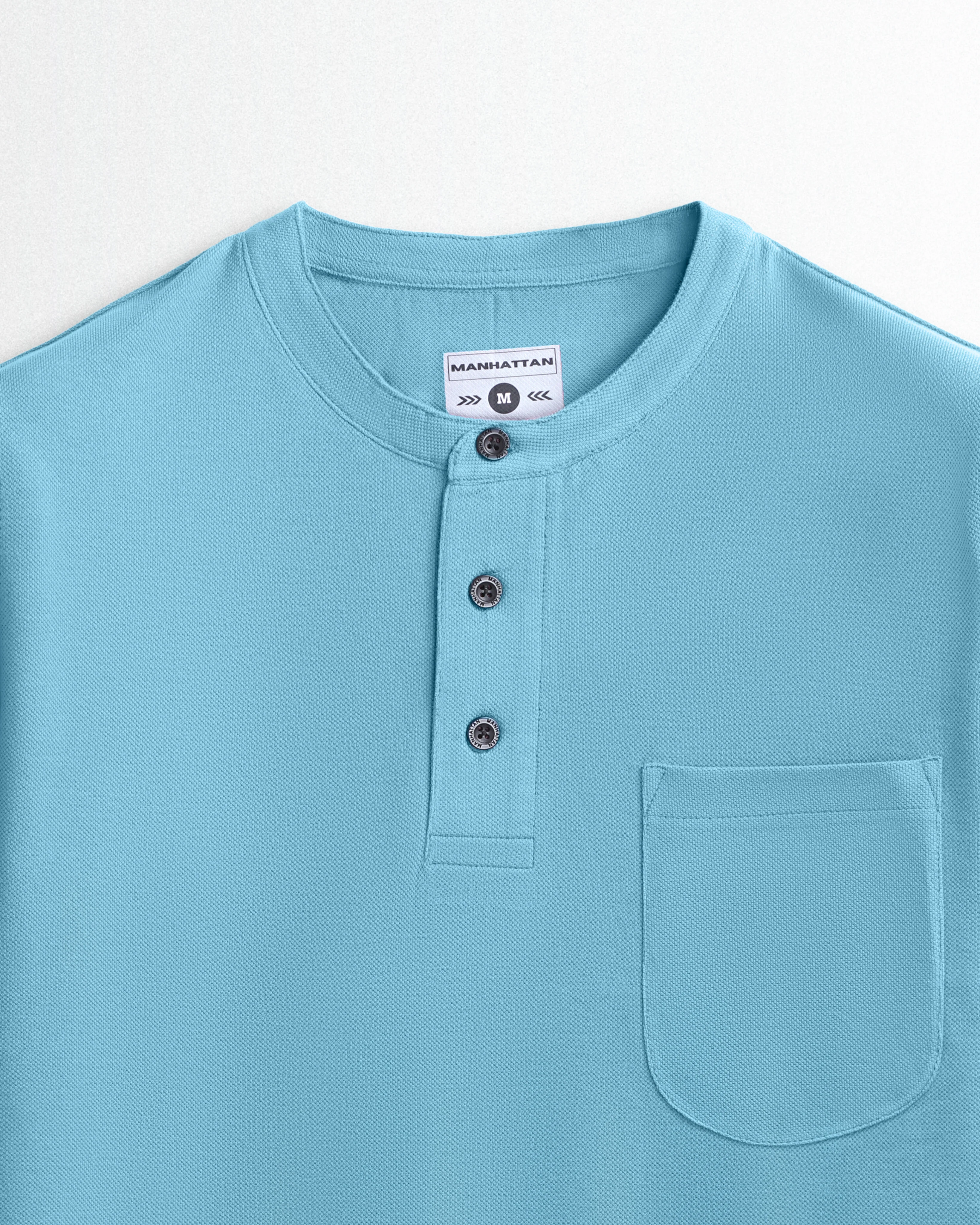 Pure Cotton Henley Pocket T shirts (Sky Blue) - Image 2